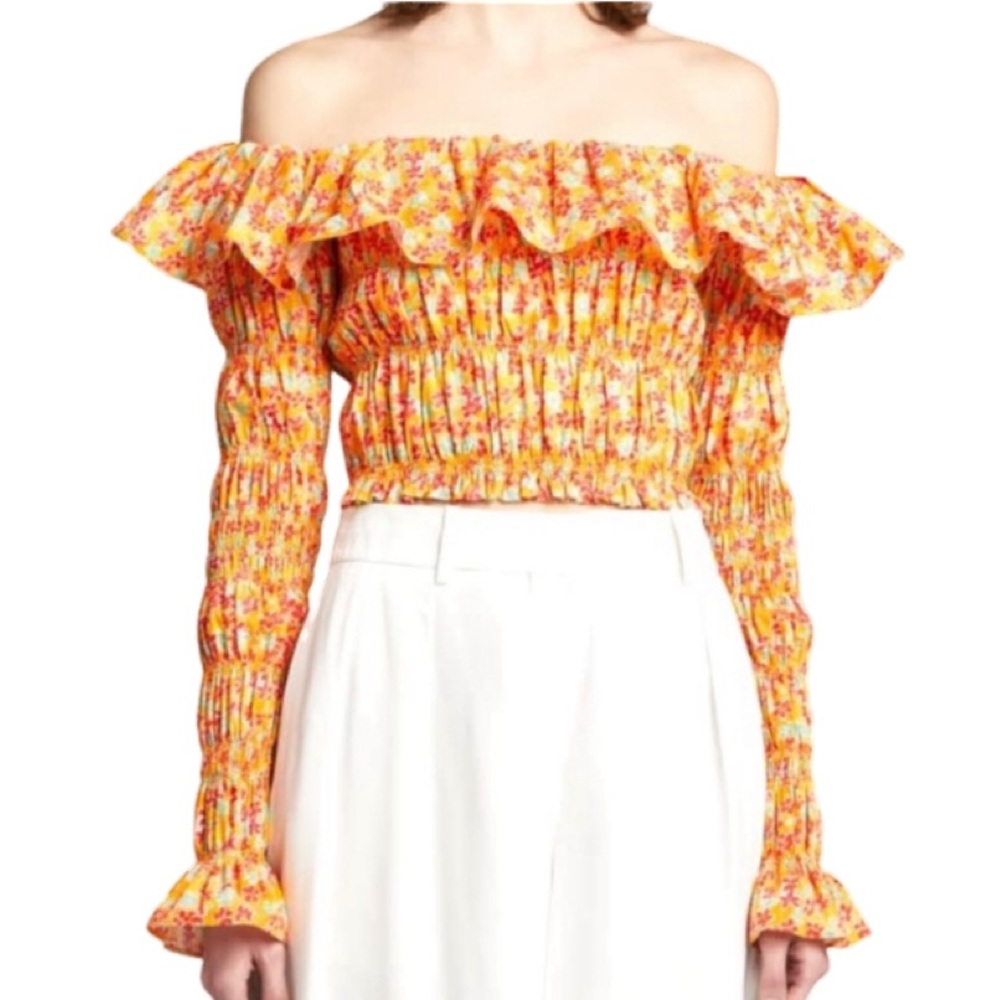 NWT Caroline Constas Lydia Top Yellow Ditzy Floral